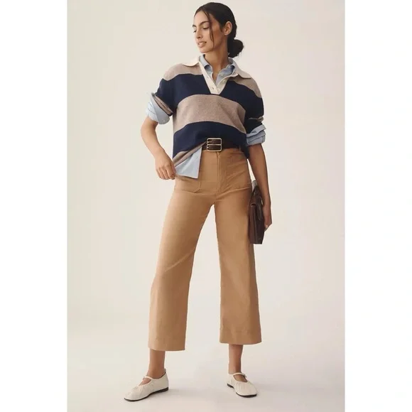New Anthropologie The Colette Linen Crop Wide Leg Pants Maeve Magic Tan Camel 28 - Picture 8 of 10